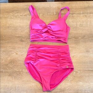 NWT-Shapellx Hot Pink High Waisted Bikini Set Ruched Tummy Control